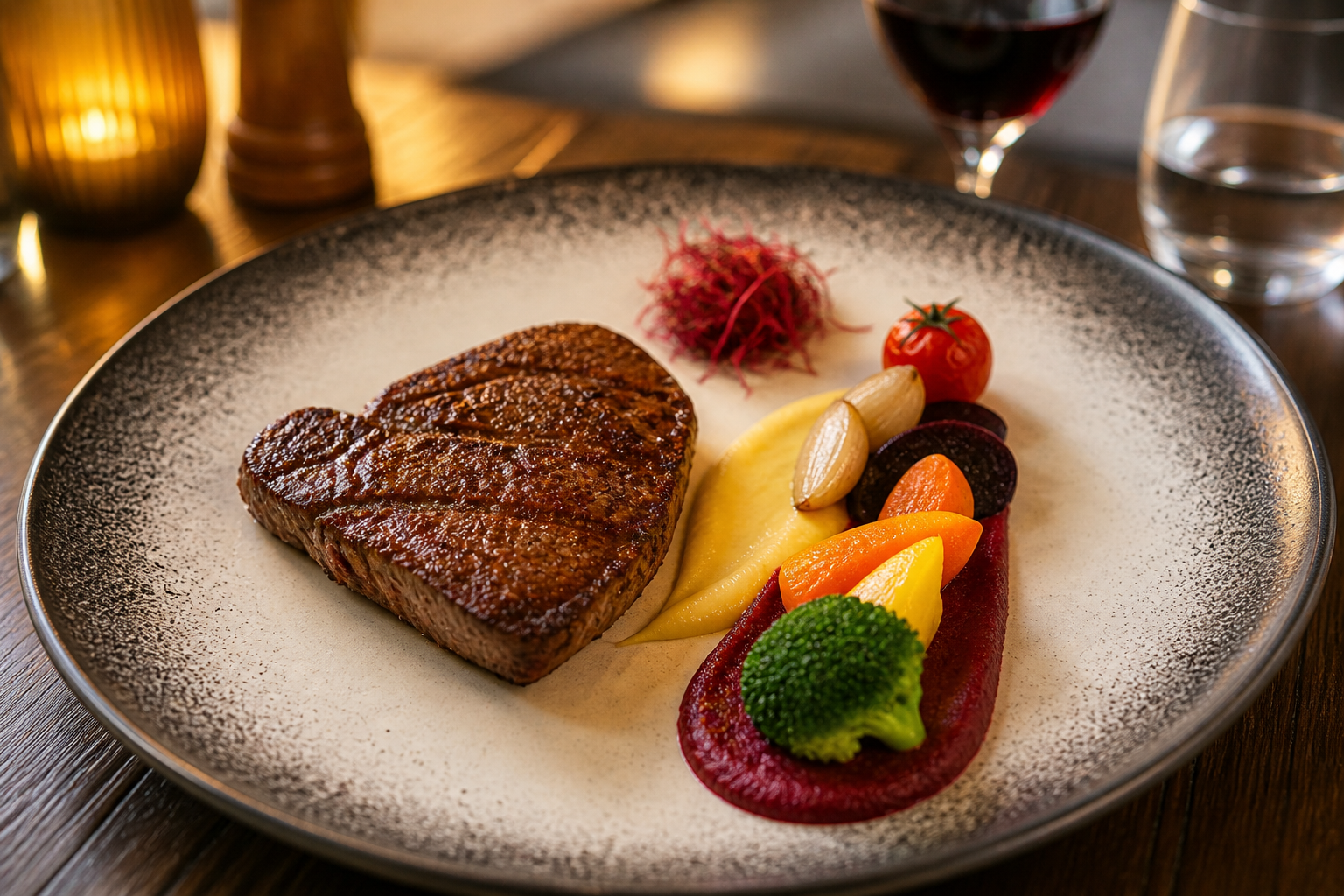 Plat de viande servi au restaurant Le Bellevue